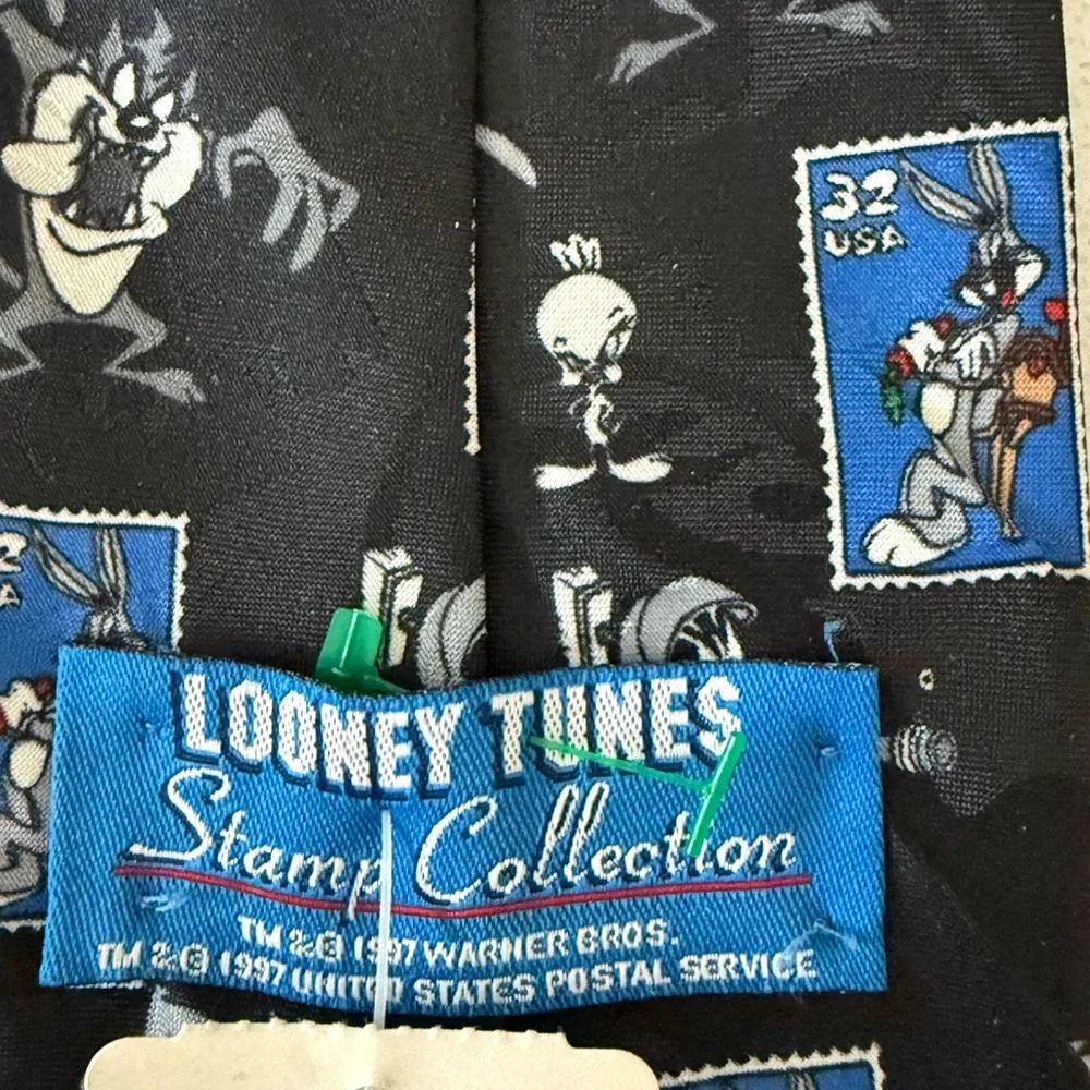 Vtg‎ 1997 Looney Tunes Mens Tie 32 Cent Stamp Collection Bugs Bunny Taz New